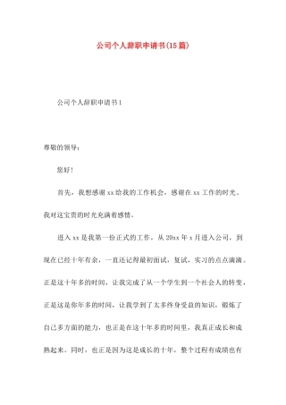 公司个人辞职申请书(15篇)（一）