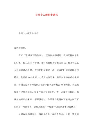 公司个人辞职申请书