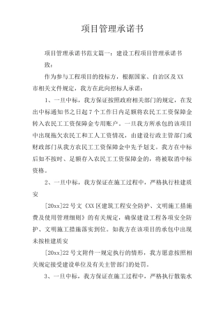 项目管理承诺书