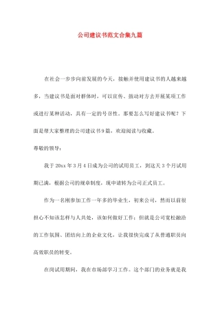 公司建议书范文合集九篇