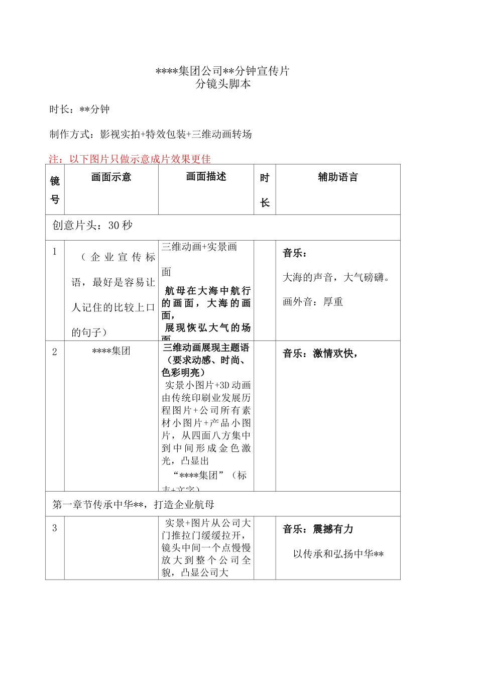 公司宣传片分镜头必备脚本_第1页