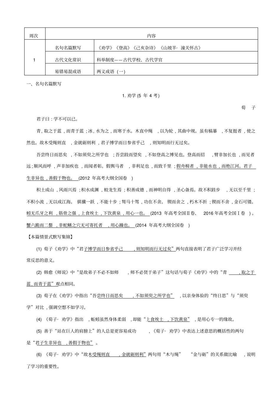 【全国通用】2020版高考语文一轮复习晨读晚背册子_第1周_含解析_第1页