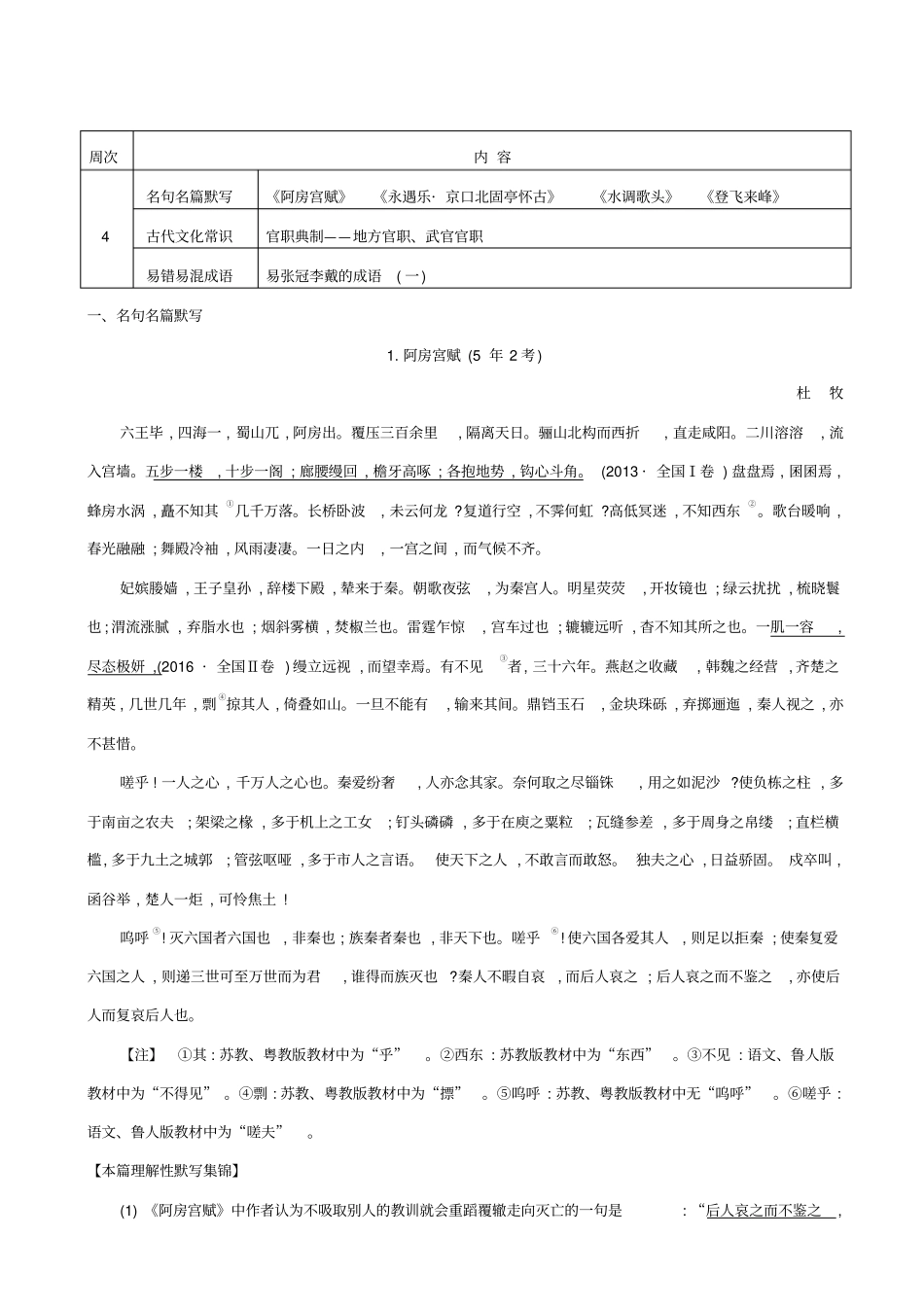 【全国通用】2020版高考语文一轮复习晨读晚背册子_第4周_含解析_第1页