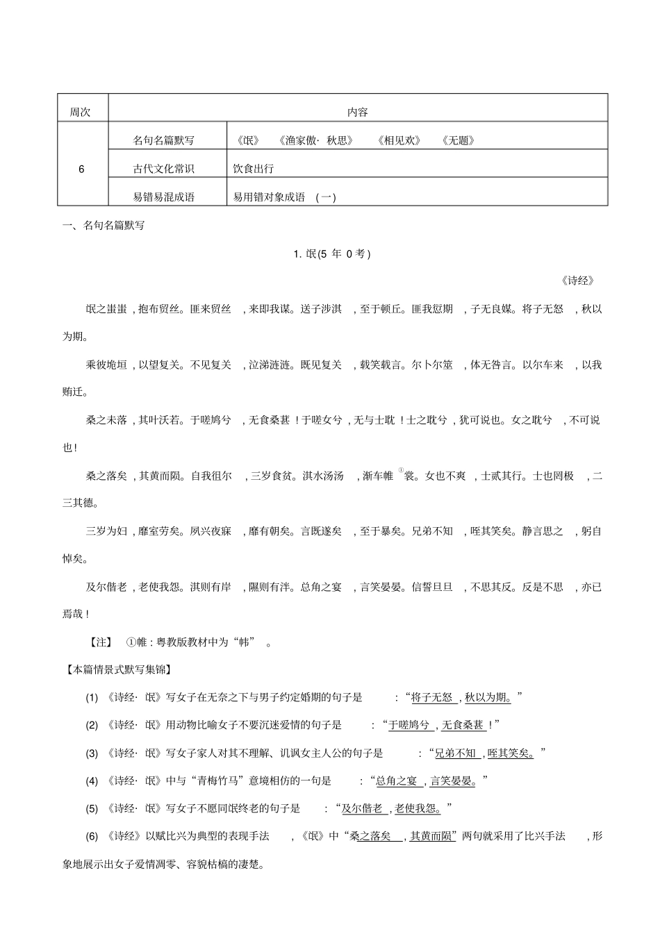 【全国通用】2020版高考语文一轮复习晨读晚背册子_第6周_含解析_第1页