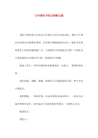 公司委托书范文锦集五篇