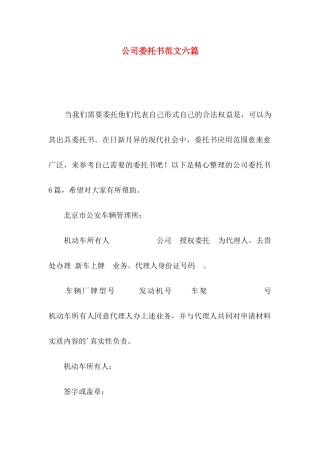 公司委托书范文六篇