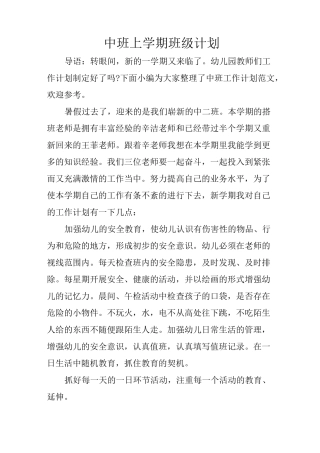 中班上学期班级计划