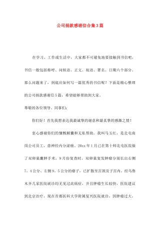 公司捐款感谢信合集3篇