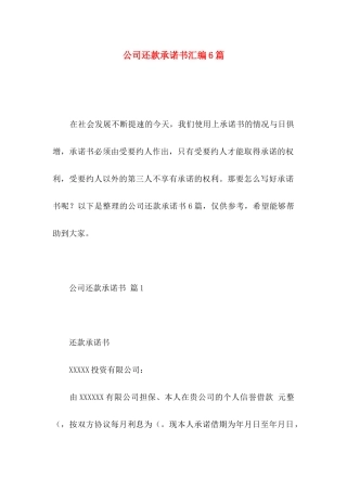 公司还款承诺书汇编6篇