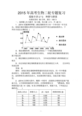 【名师伴你行】2015届高考生物二轮复习专题提能专训110种群与群落剖析
