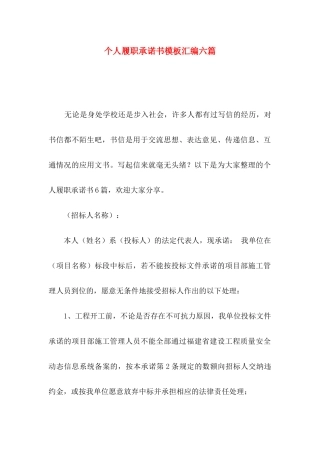 个人履职承诺书模板汇编六篇