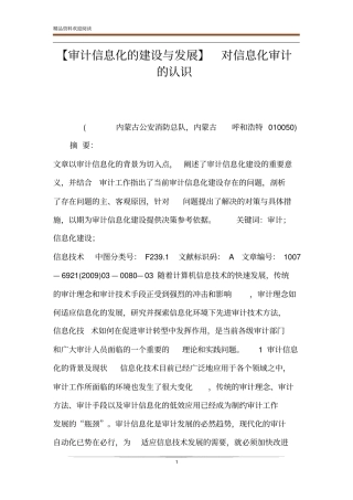 【审计信息化的建设与发展】对信息化审计的认识