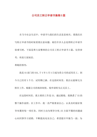 公司员工转正申请书集锦5篇