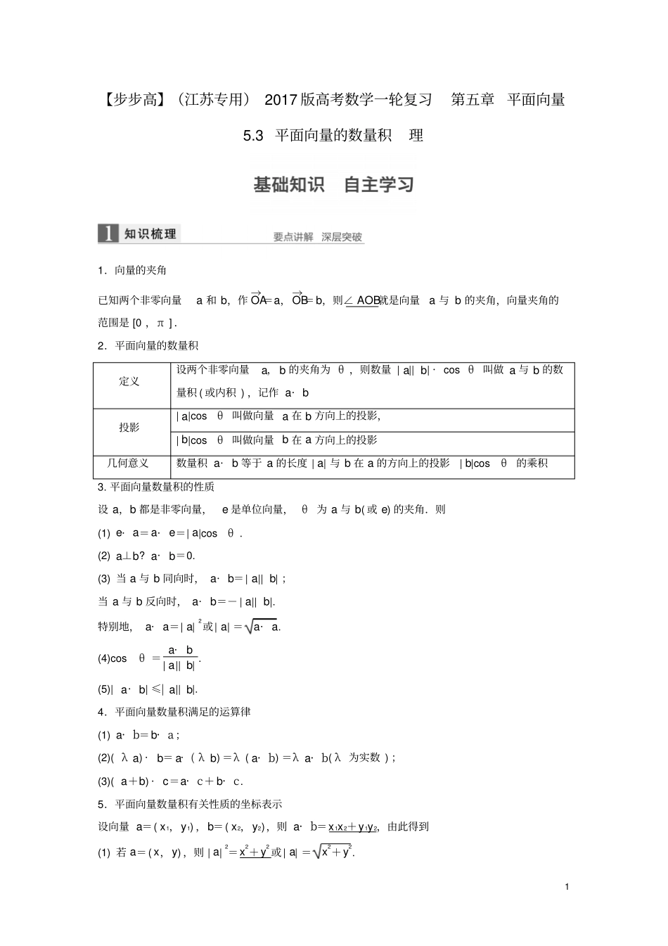 【步步高】江苏专用2017版高考数学一轮复习平面向量3平面向量的数量积理模板_第1页