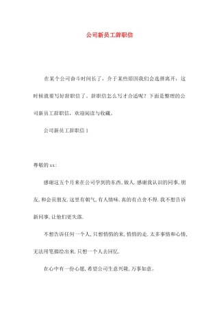 公司新员工辞职信