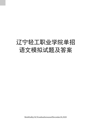 辽宁轻工职业学院单招语文模拟试题及答案
