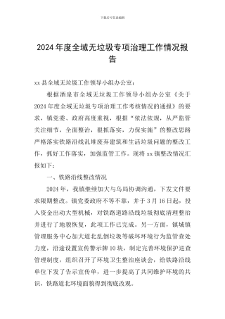 2024年度全域无垃圾专项治理工作情况报告