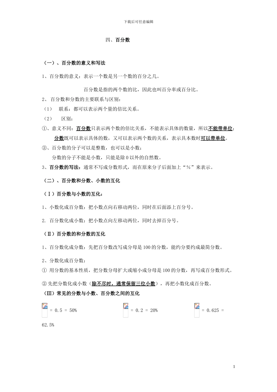 六年级人教版第十一册《百分数》期末复习要点及练习含答案解析_第1页
