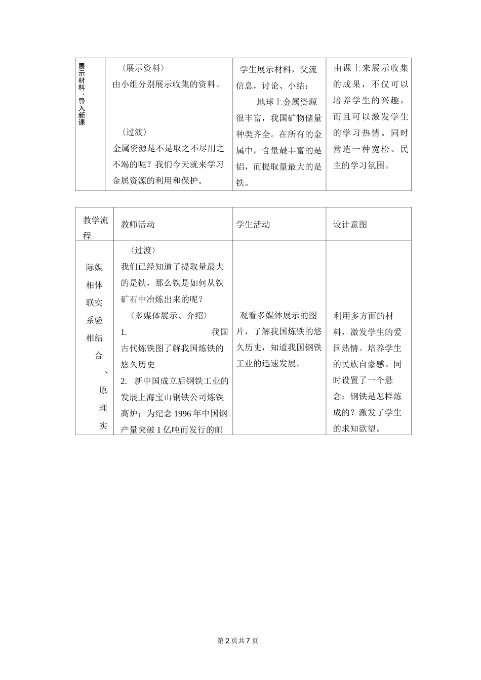 人教版初中化学九年级下册第八单元 金属和金属材料课题3 金属资源的利用和保护教案_第2页