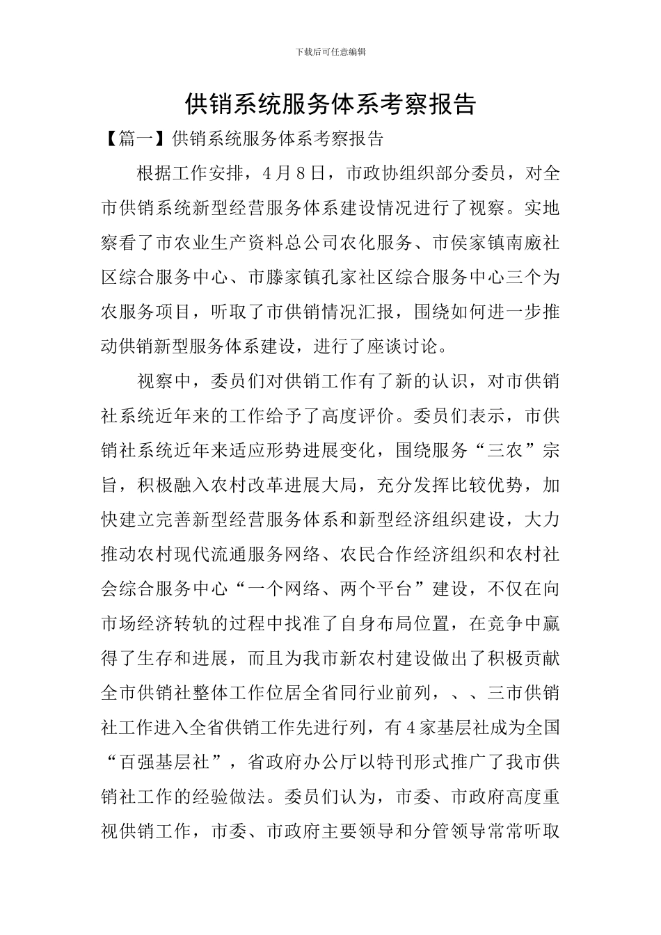 供销系统服务体系考察报告_第1页