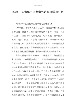 2024中国青年五四奖章先进事迹学习心得