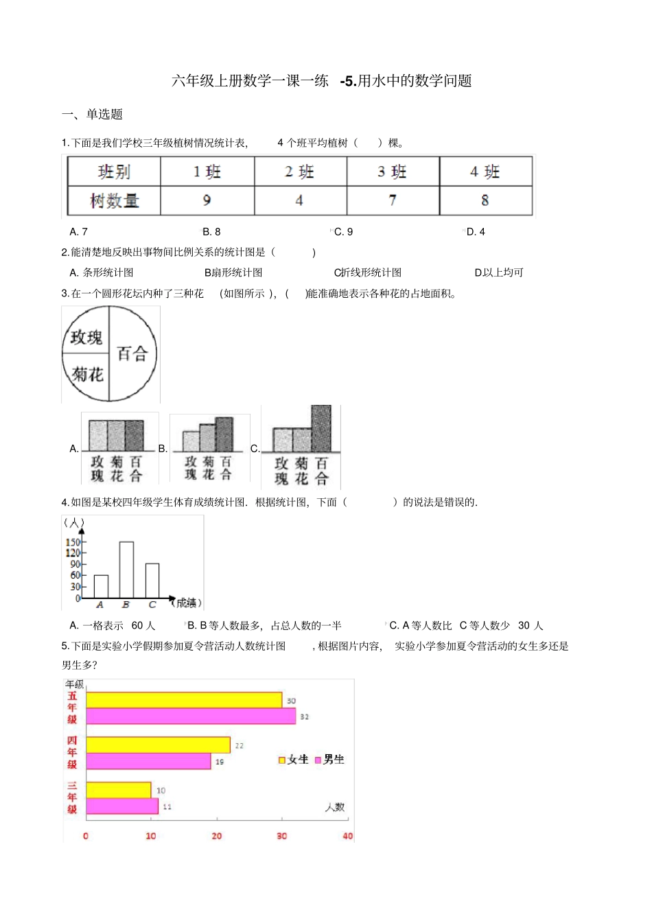 【浙教版】六年级上册数学用水中的数学问题练习卷_含答案_第1页