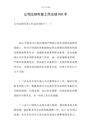 公司出纳年度工作总结900字