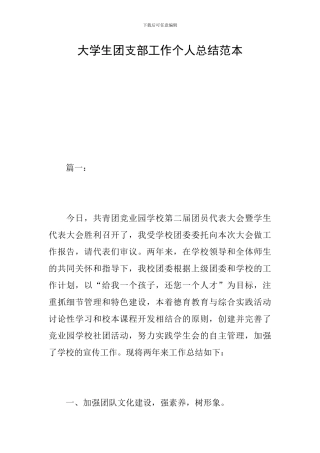 大学生团支部工作个人总结范本