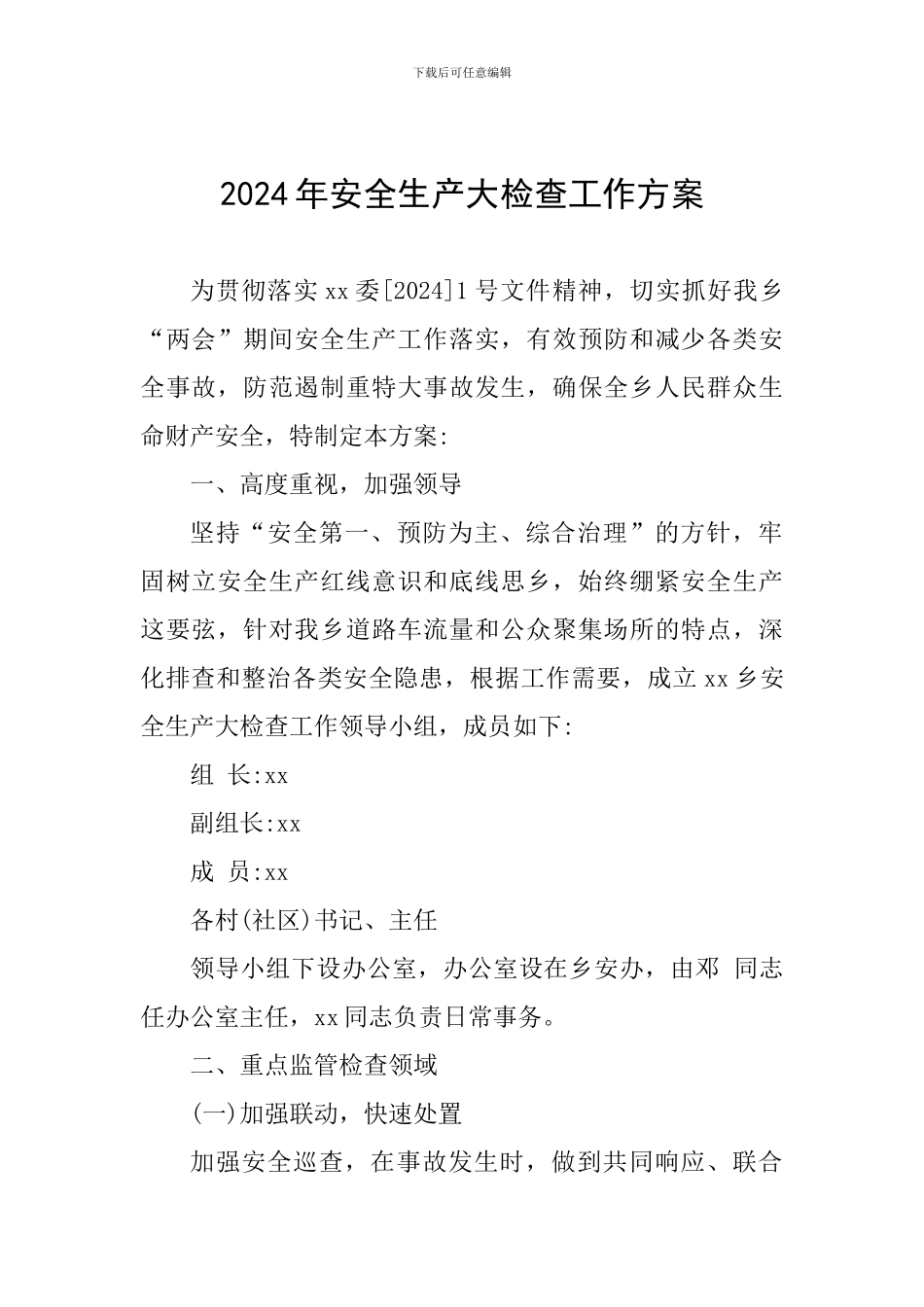 2024年安全生产大检查工作方案_第1页