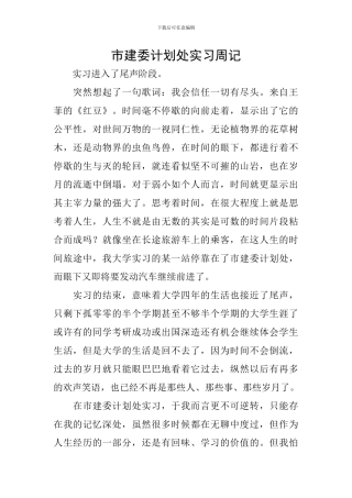 市建委计划处实习周记