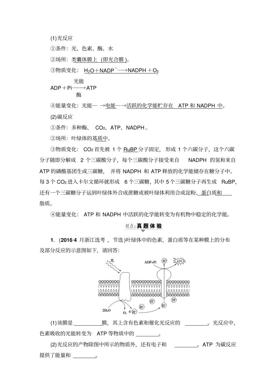 【浙江选考】2020高三生物一轮复习：必修1第8讲光合作用Ⅰ含答案_第2页