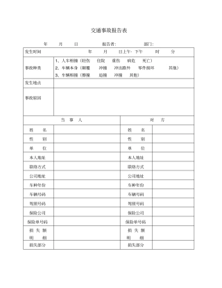 【管理表格】交通事故报告表