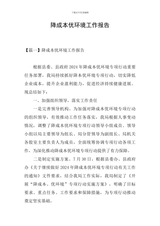 降成本优环境工作报告