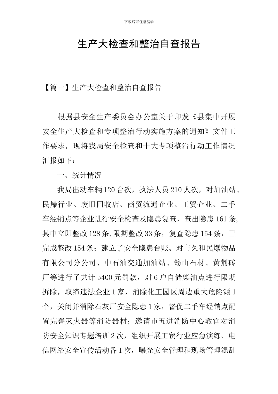 生产大检查和整治自查报告_第1页