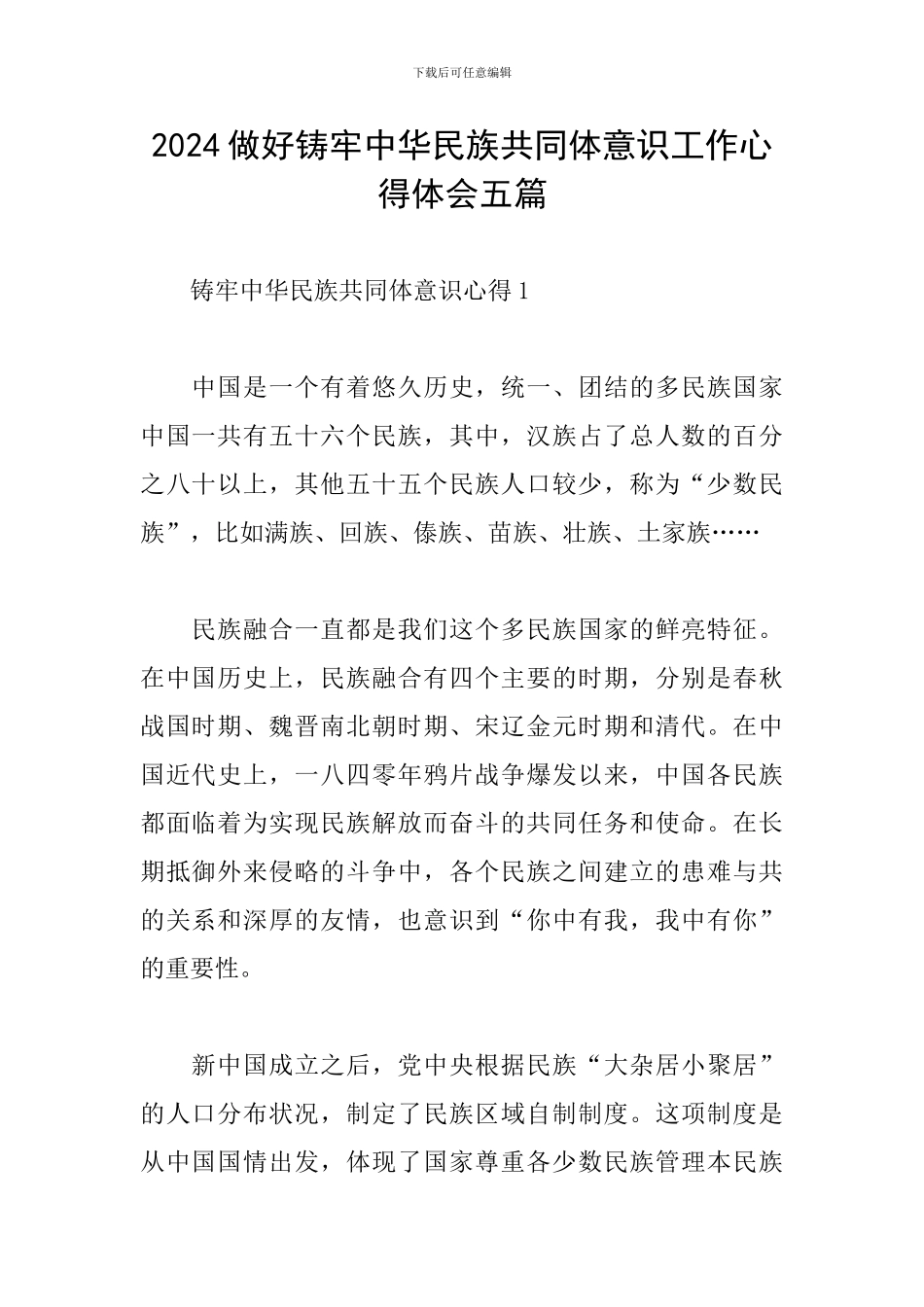 2024做好铸牢中华民族共同体意识工作心得体会五篇_第1页