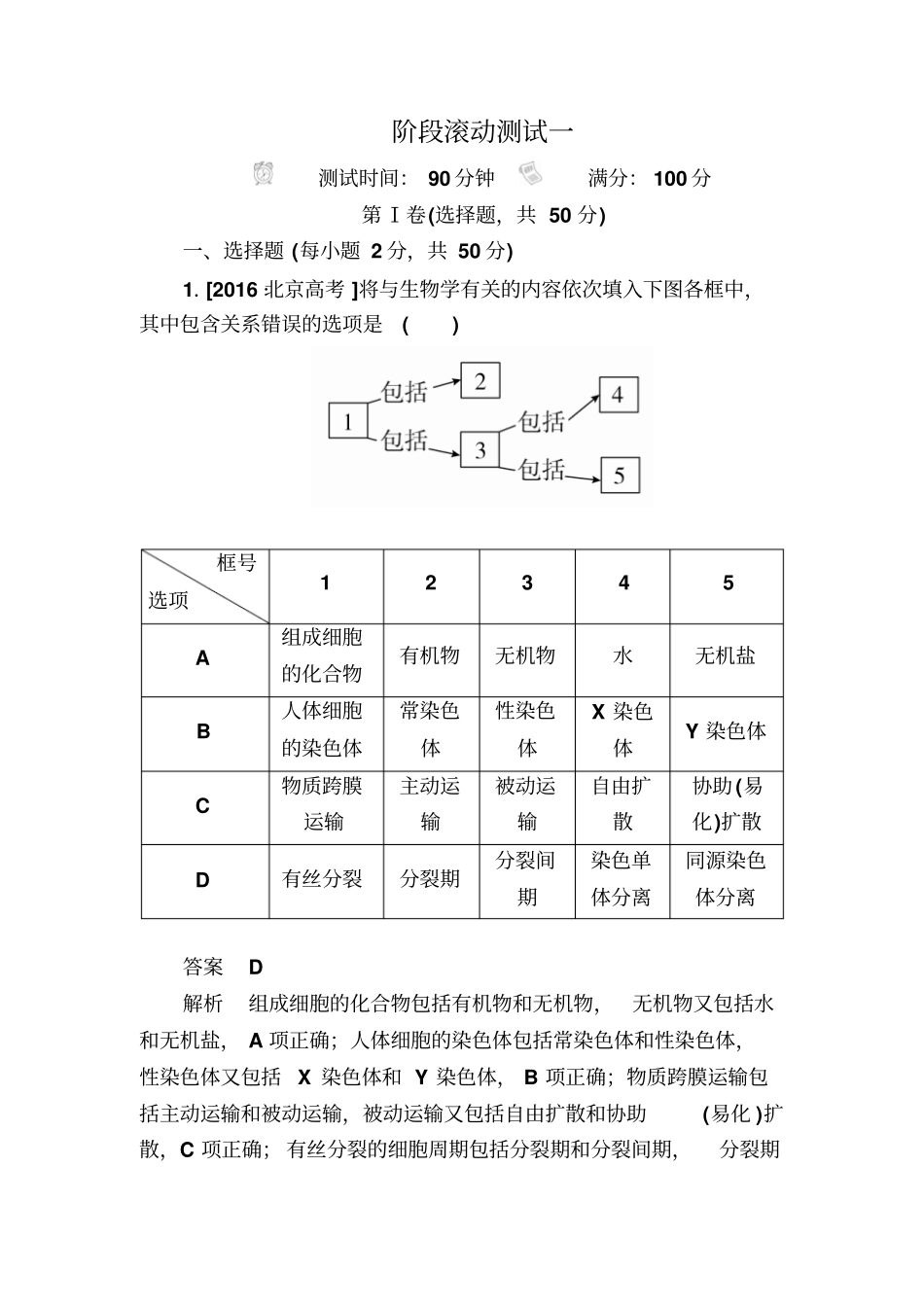 【精品】2020版高考生物真题与模拟试卷：阶段滚动测试1含解析_第1页
