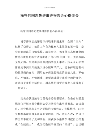 杨守伟同志先进事迹报告会心得体会