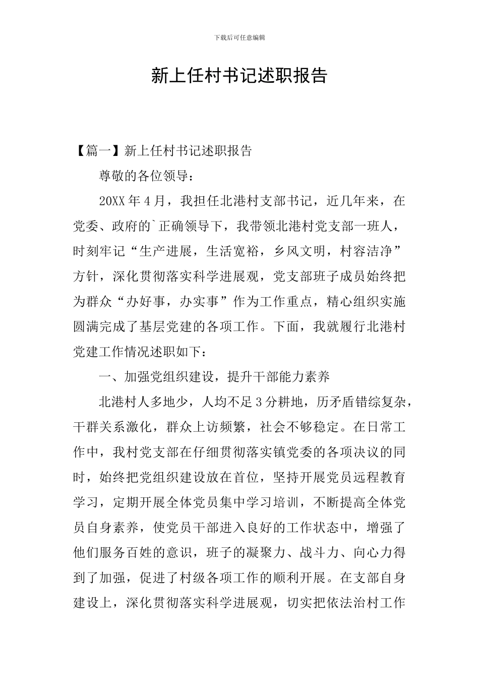 新上任村书记述职报告_第1页