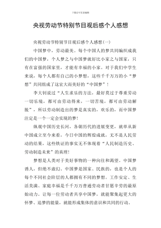 央视劳动节特别节目观后感个人感想