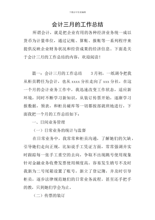会计三月的工作总结