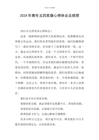 2024年青年五四奖章心得体会及感想