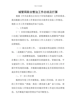 城管局联合整治工作总结及打算