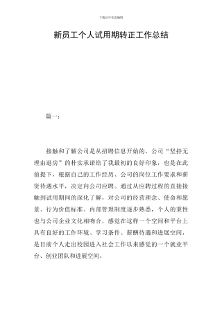 新员工个人试用期转正工作总结