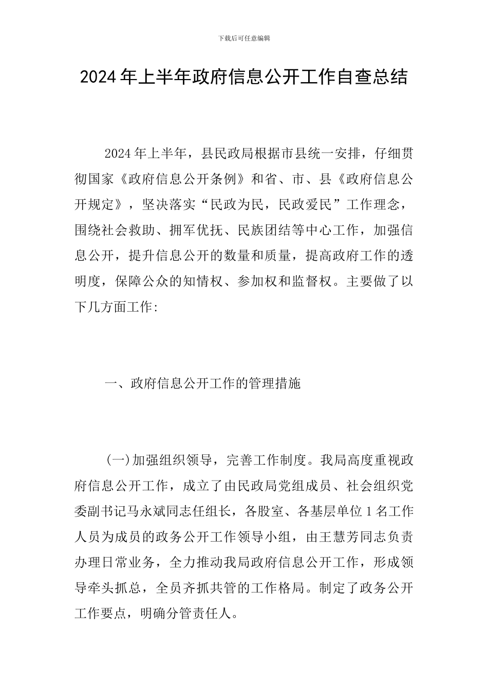 2024年上半年政府信息公开工作自查总结_第1页