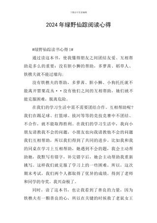 2024年绿野仙踪阅读心得