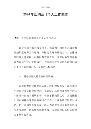2024年出纳会计个人工作总结
