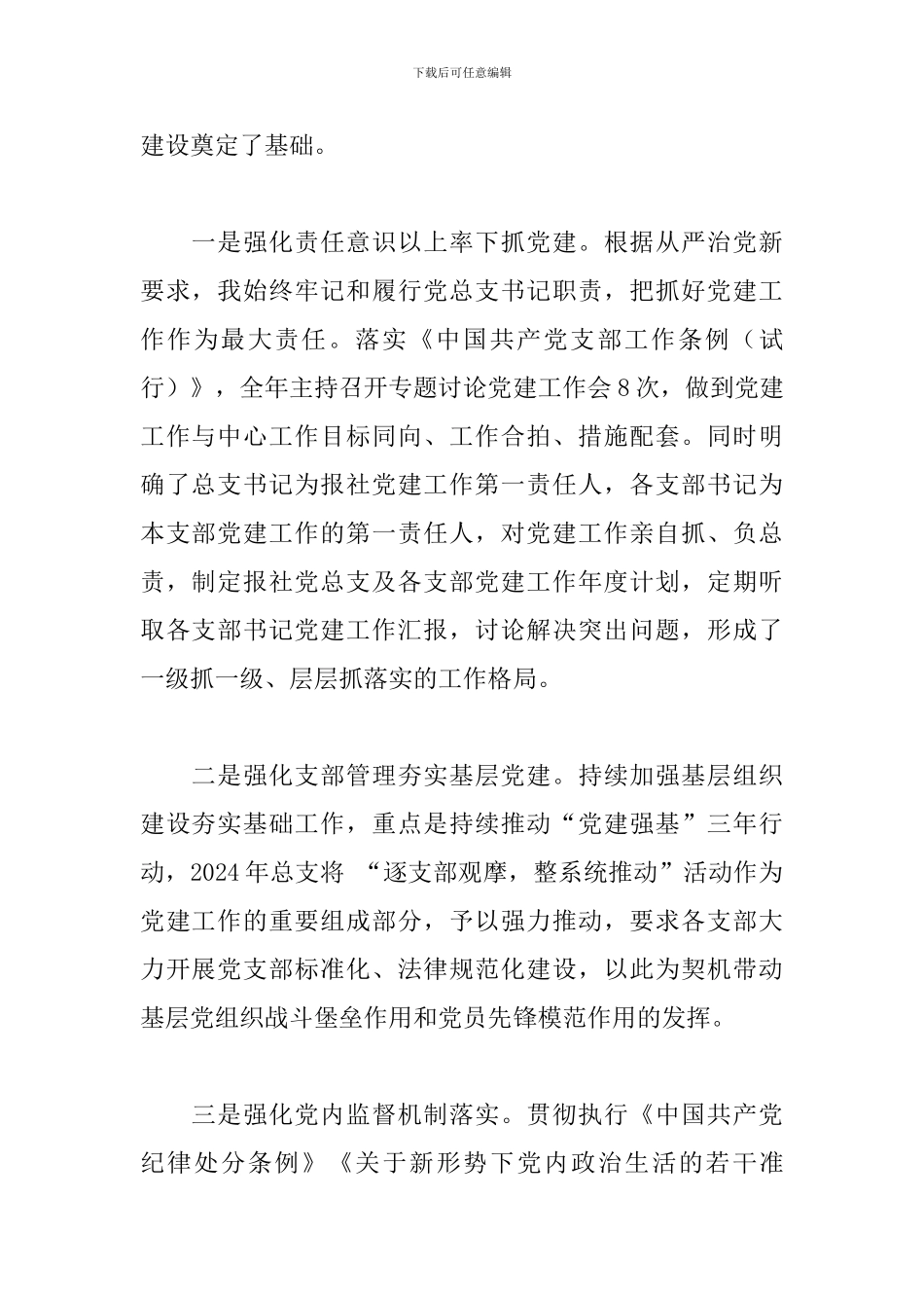 2024年履行基层党建工作第一责任人的职责述职报告_第2页