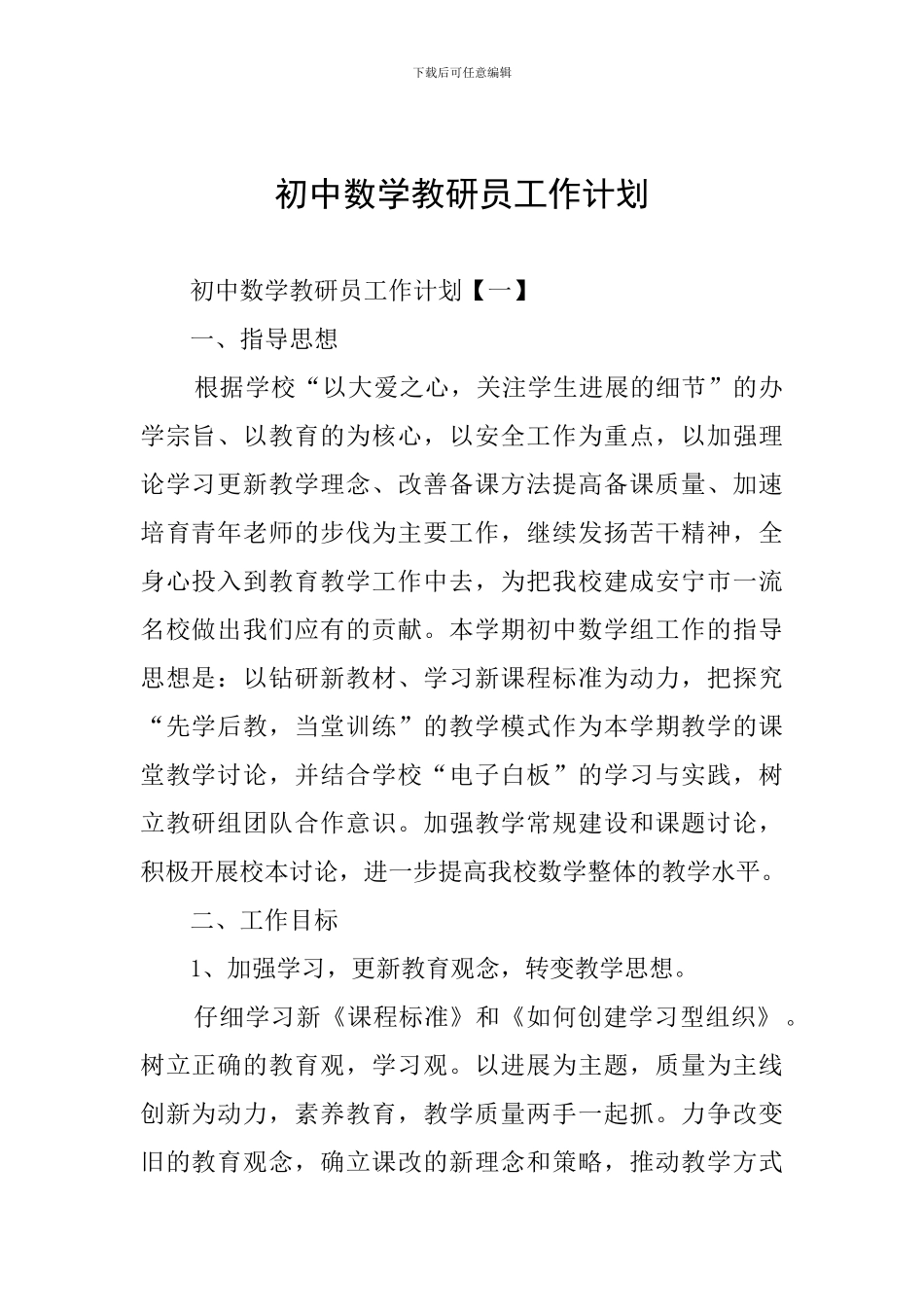 初中数学教研员工作计划_第1页