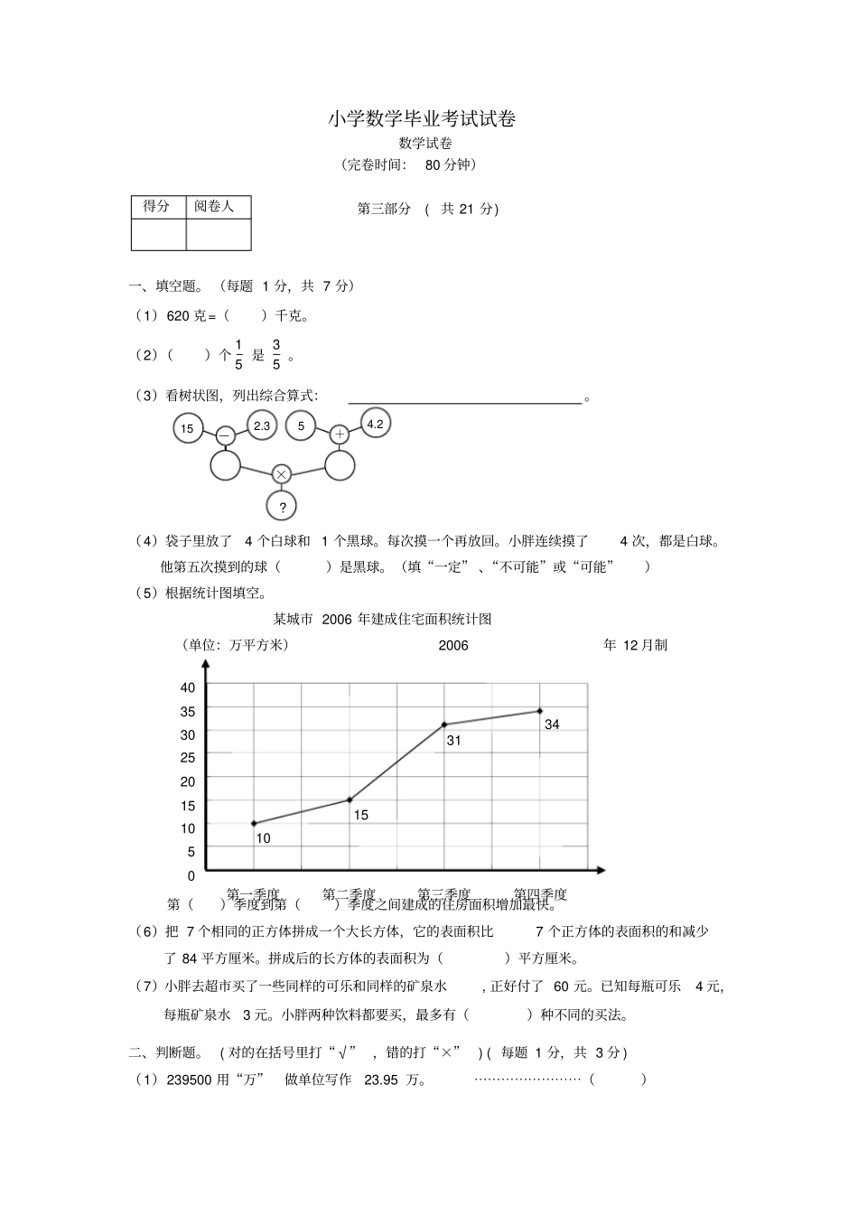 【精品】五年级下册数学试题毕业考试试卷沪教版_第1页