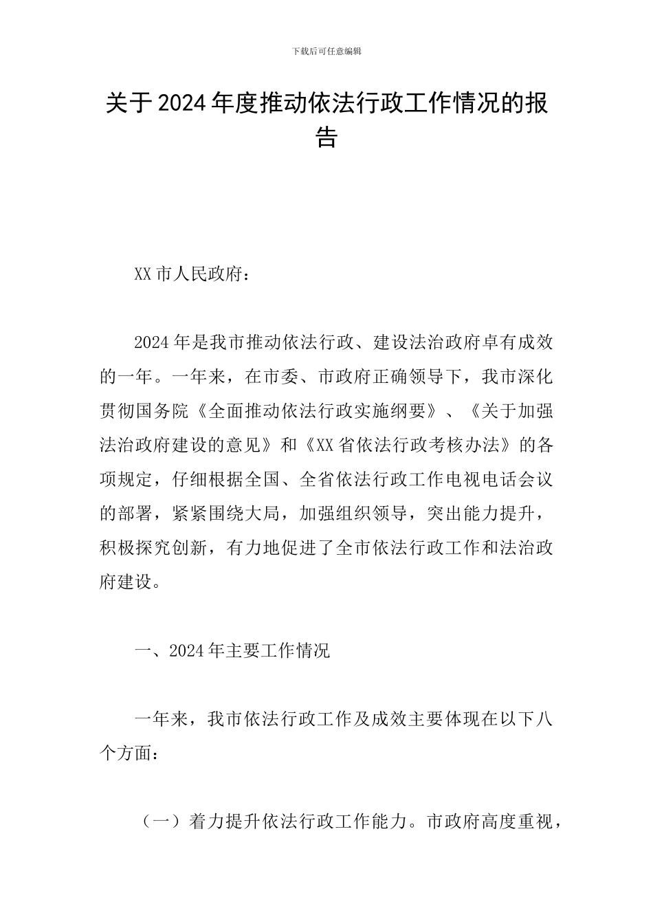 关于2024年度推进依法行政工作情况的报告_第1页
